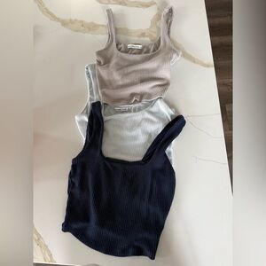 Abercrombie & Fitch Ribbed Tank Trio - Dark Blue, Light Gray, Beige